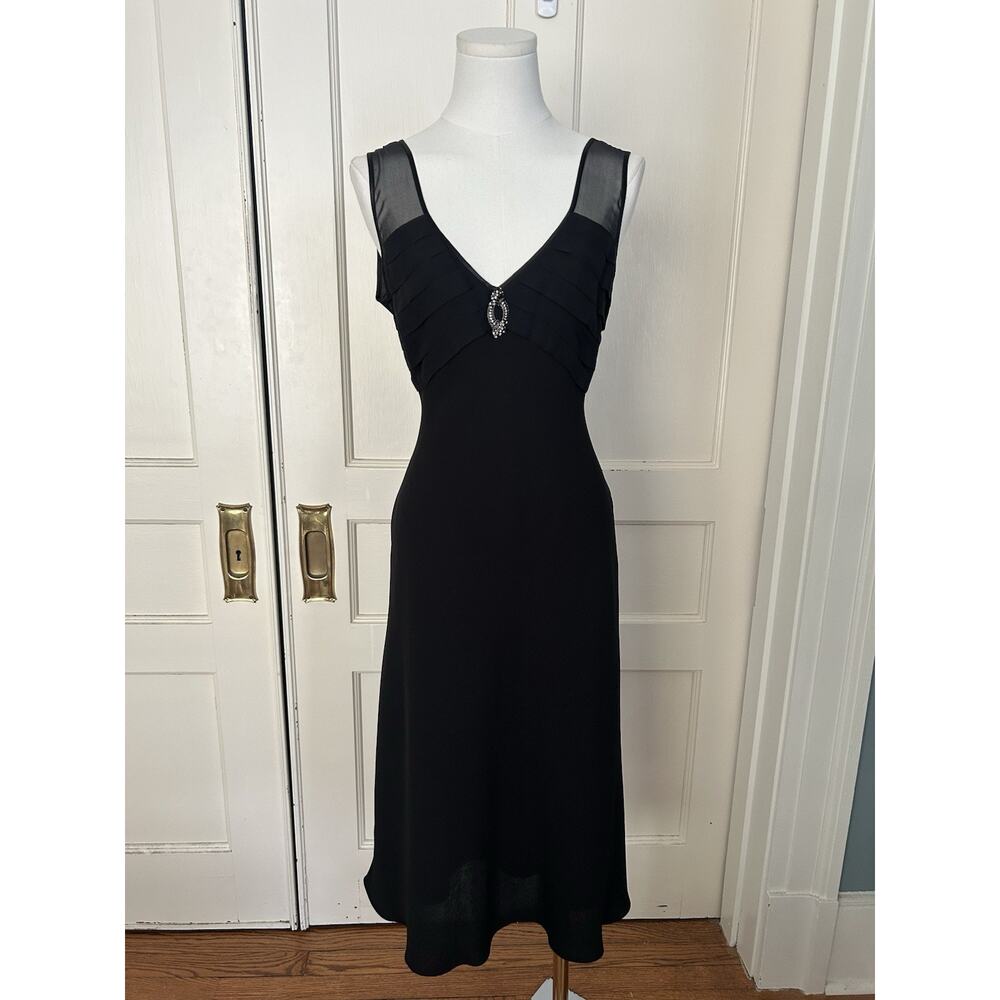 Jones New York Ruffle Empire Waist Midi Dress Women Size 8 Black Classic LBD